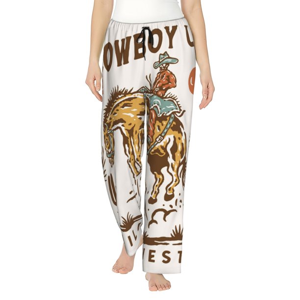 Balery Cowboy Up Vintage Wild West Pantalones de pijama para mujer, pijamas ultraligeros, pantalones de estar por casa-3X-Large