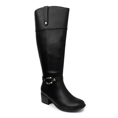 

KAREN SCOTT Womens Black Buckle Accent Stretch Round Toe Block Heel Zip-Up Heeled Boots 5.5