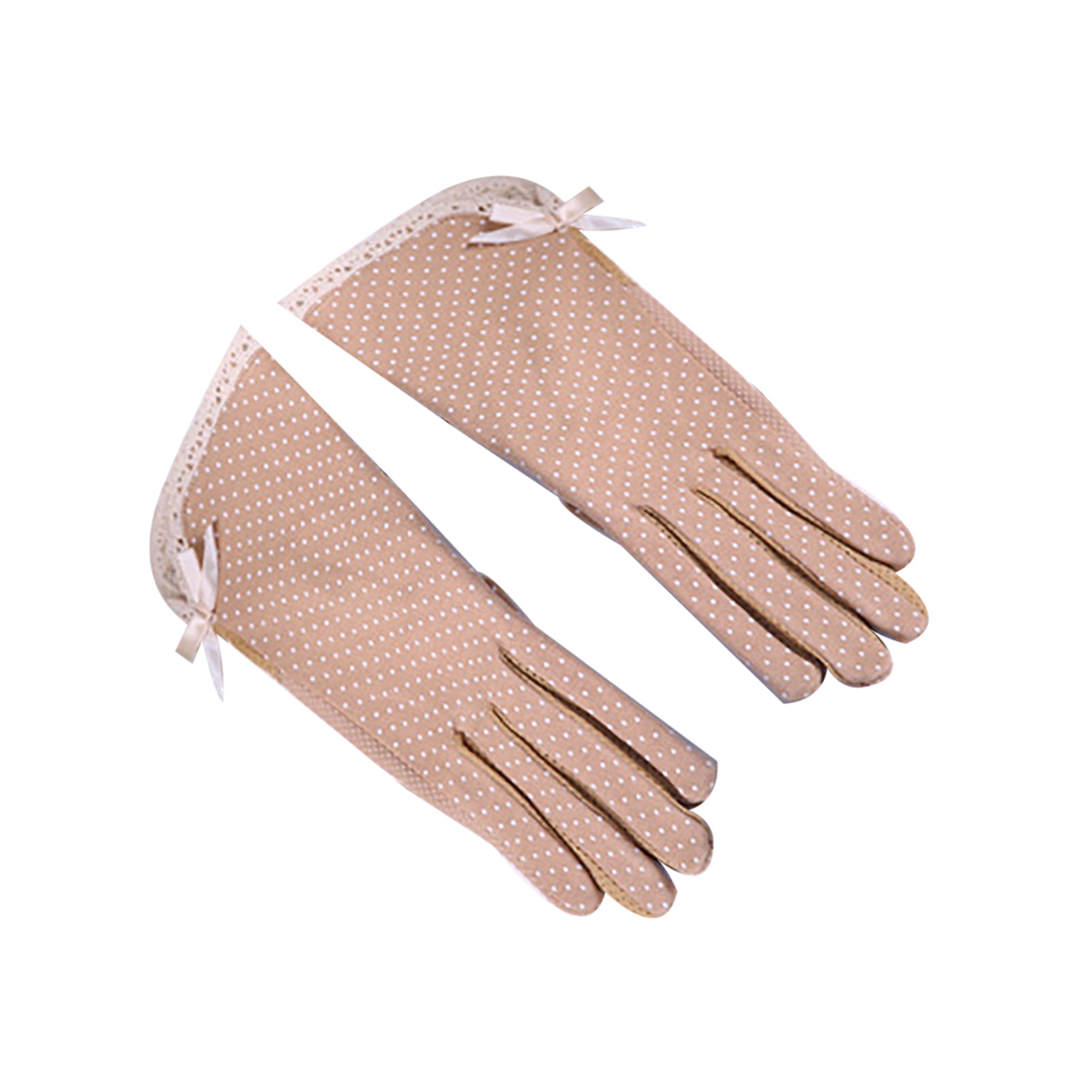 Grofry Women Gloves,Summer Cotton Lace Anti-Slip Touch Screen Sun  Protection Driving Mitten Khaki 