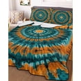 thumbnail image 3 of Quilts Twin Size, Teal Orange Soft Comforter Bedding Set for Bed, Ethnic Geometric Art Modern Abstract Lightweight Quilted Bedspread with Pillow Cover(2 Pieces) for All Season, 68x86 Inch, 3 of 6