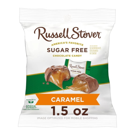 Sugar-Free Creamy Caramels in Chocolate Candy, 1.5 Oz, Pack of 4 | Russell Stover Stevia-Sweetened Caramel Center Covered in Chocolate | Gluten-Free | Ships in an Aromatik™ Damage Proof