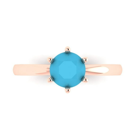 Clara Pucci 14K Rose Gold 1ct Turquoise Solitaire Ring for Women