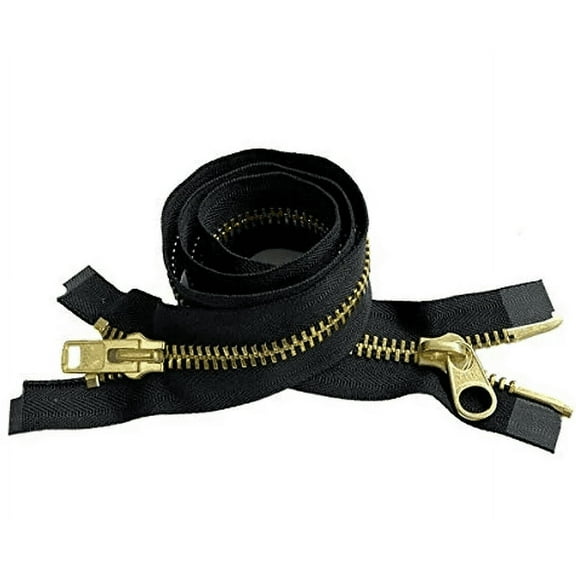 YKK #10 Extra Heavy Duty Brass Parka"2-Way" Dual Separating Jacket Zipper - Color: Black - Made in The United States (1 Zipper Per Pack) (14" Inches)