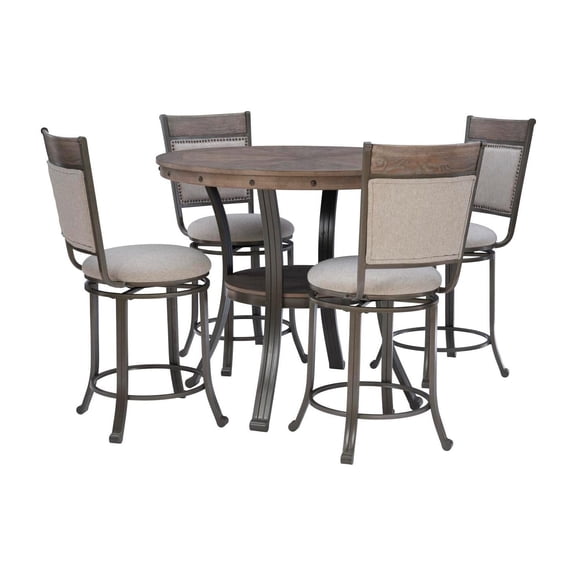Linon Franklin 5 Pce Wood & Steel Gathering Counter Height Dining Set in Pewter