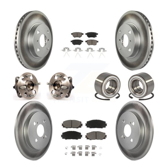 Transit Auto Front Rear Wheel Hub Bearing Assembly Coated Disc Brake Rotor and Ceramic Pads Kit (10Pc) for Car Toyota Yaris Japan Production Identified By 1st Digit Of VIN J Left Right Side KBB-117941