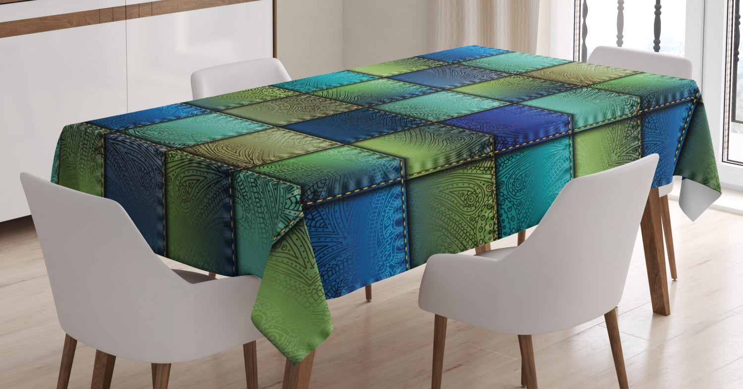 Fabric Tablecloth, Modern Geometric Bohemian Paisley Details in Square
