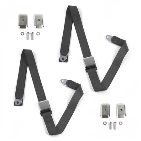 safeTboy  Charcoal Lap Bench Seat Belt Kit with Bracketry for 1970 Ford Fairlane Airplane 2 Point - 3 Belts