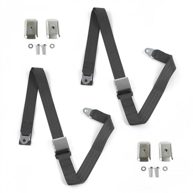 Ford Falcon 1960-1963 Airplane 2 Point Charcoal Lap Bench Seat Belt Kit with Bracketry - 3 Belts