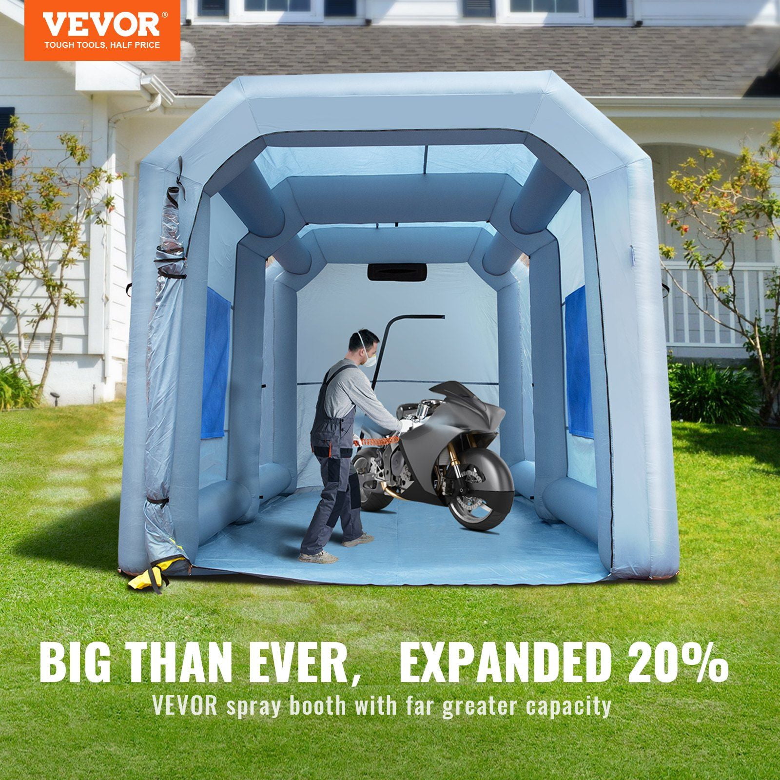 13x10x9ft Inflatable Paint Booth with 900W Blowers, Portable Spray Booth Tent for Cars, Motorcycles – Air Filter System, Garage & Parking Workstation