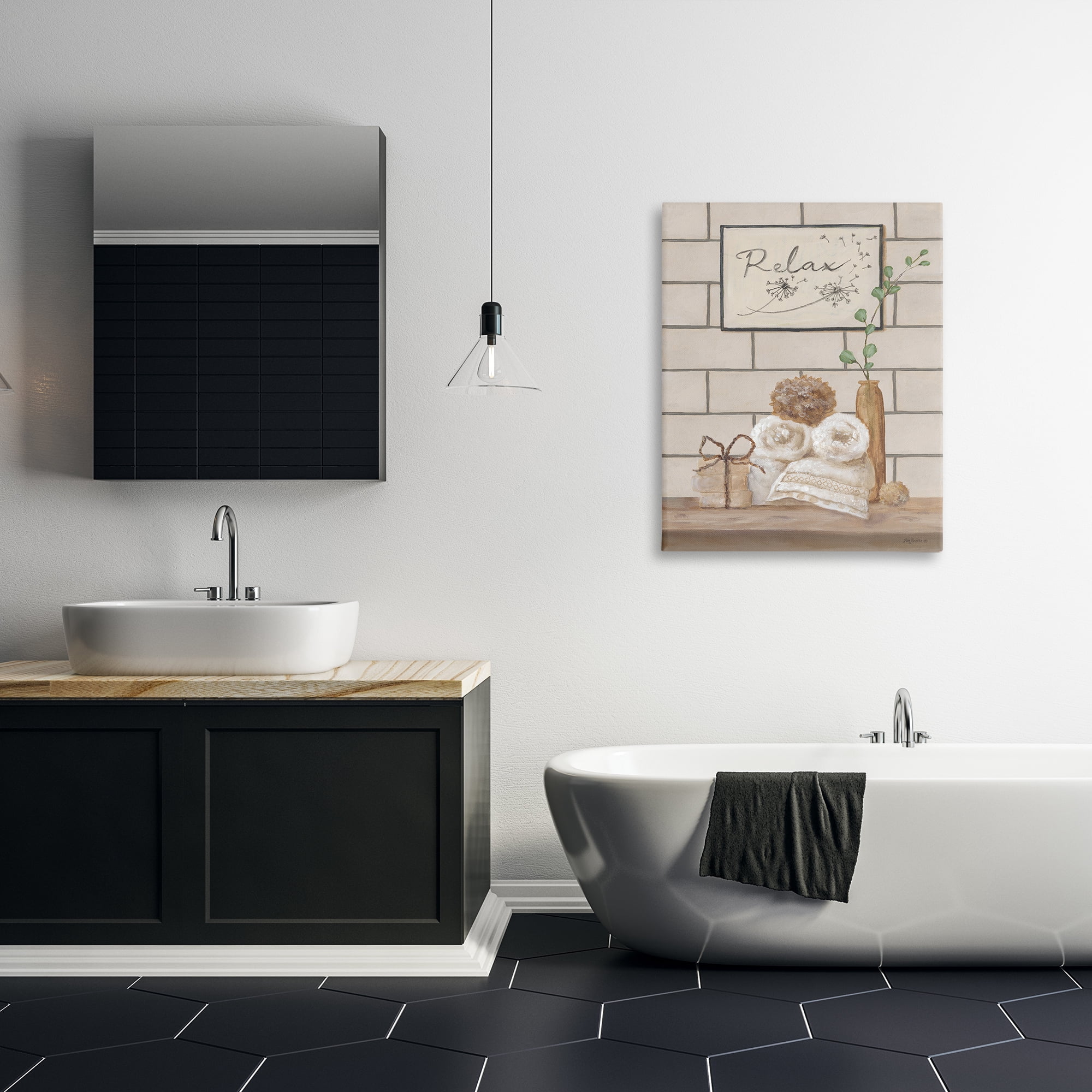 Stupell Industries Relax Bathroom Scene Typography Painting Gallery Wrapped Canvas Art Print Wall Art, 30 x 40