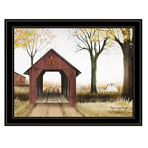 TrendyDecor4U "Buck County Bridge by Billy Jacobs, Ready to Hang Framed Print, Black Frame