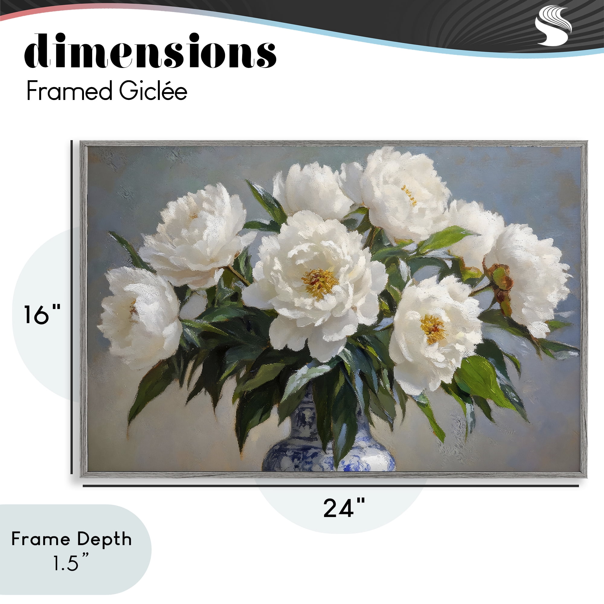 Stupell Industries In Full Bloom White Peonies Gray Framed Giclee Art, design by Petal Prints Design