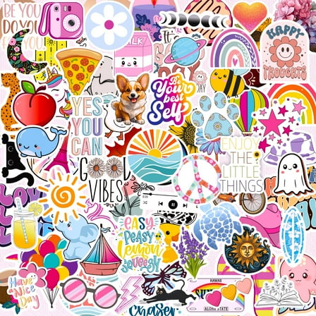 Puraesla 300PCS Water Bottle Stickers for Adults/Kids, Cute Aesthetic Stickers Pack for Journaling, Scrapbooking, Laptop, Vision Board kit, Planners Waterproof Vinyl for Teens, Girls (100)