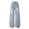 thumbnail image 3 of Kids Girls Wide Leg Jeans Elastic Waist Soft Denim Loose Fit Cherry Embroidered Pants for School Party Daily Wear Cute Trousers, 5T-15Y, 3 of 6