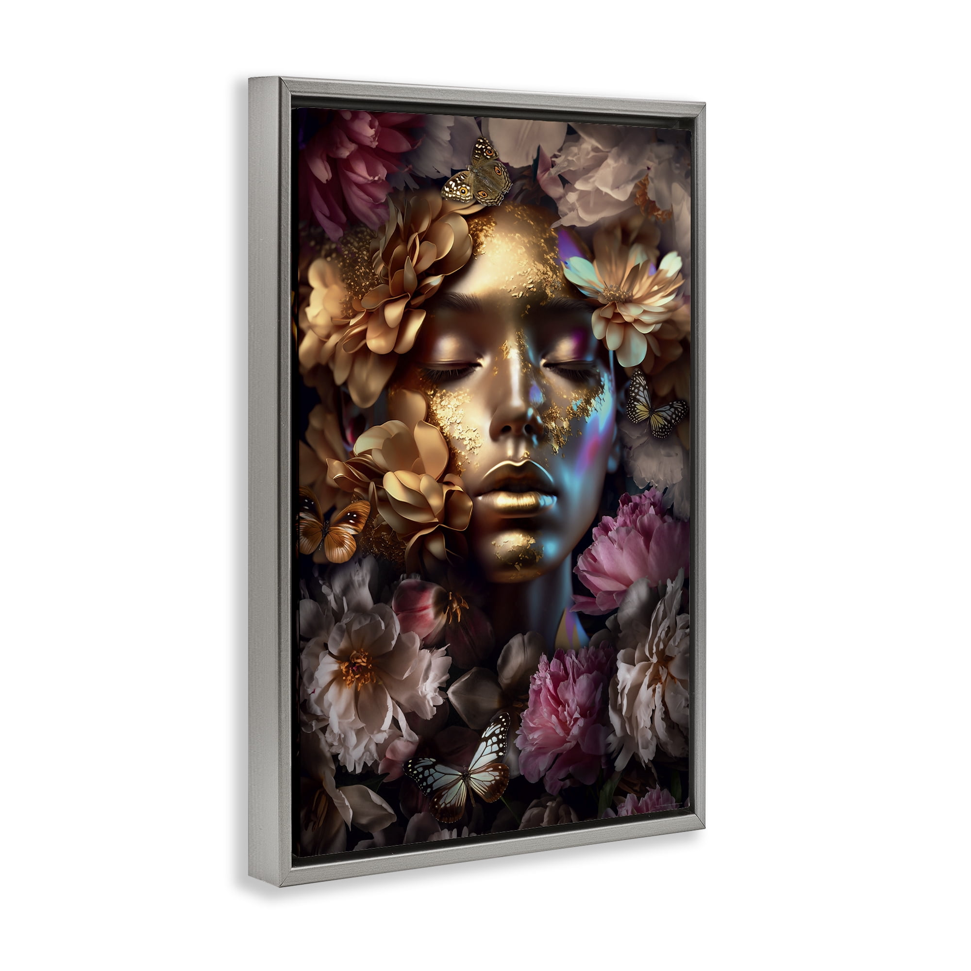Stupell Industries Lavish Floral Face Plants & Flowers Painting Gray Floater Framed Canvas Art Print Wall Art, 21 x 31