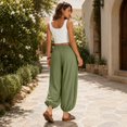 thumbnail image 6 of Women's Casual Loose Lantern Harem Pants Elastic Waist Baggy Wide Leg Trousers with Cuffed Ankles for Summer Wear, 6 of 7