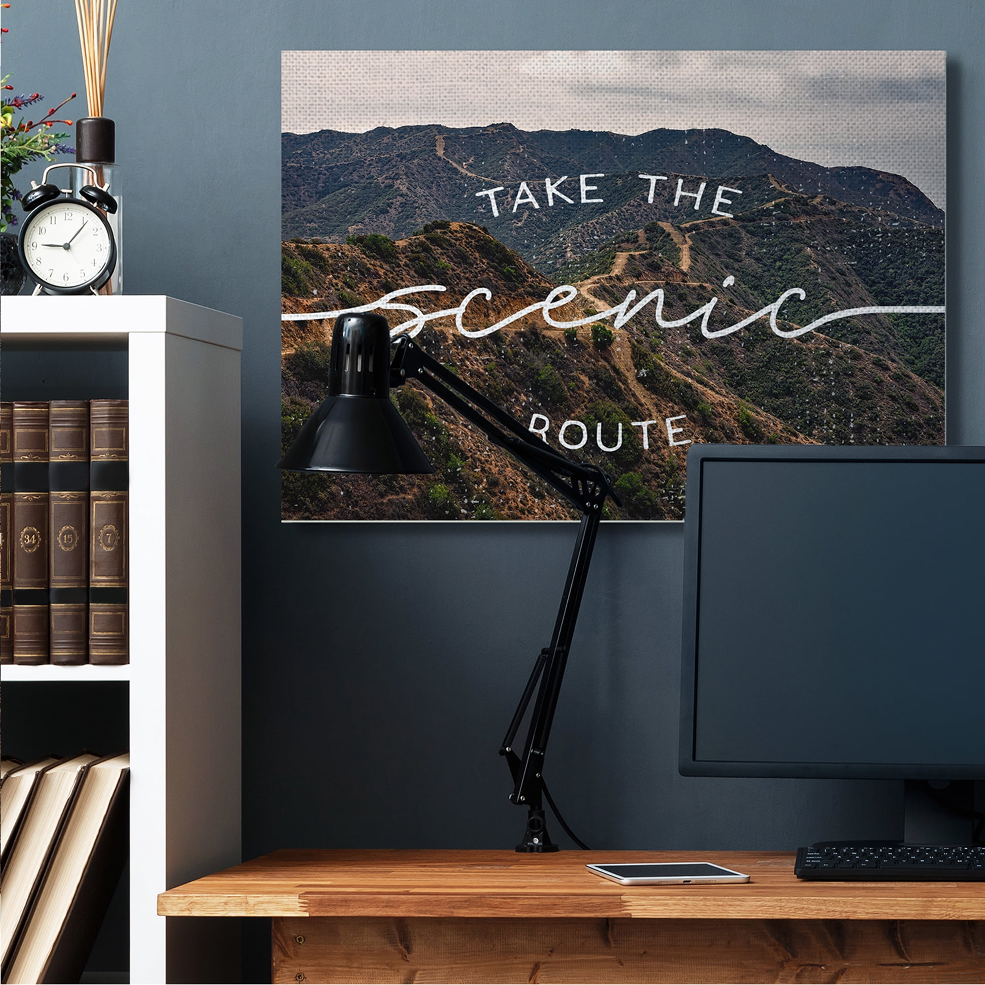 Take Scenic Route Phrase Mountain Road Landscape 48 in x 36 in Photography Canvas Art Print, by Stupell Home Décor