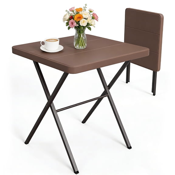 WASUHE Folding Side Table, 27" Square Patio Table with Rustproof Steel Frame, Foldable End Table for Bedroom Outside Porch, Small Space, No Assembly, Brown