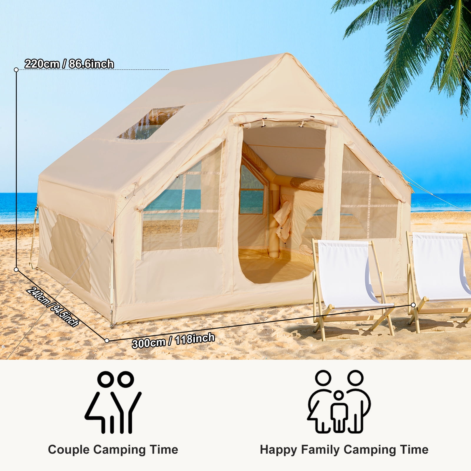 Vebreda 6-Person Inflatable Camping Tent with Pump, Waterproof Family Tent for Outdoor Camping, Hiking & Travel, Beige