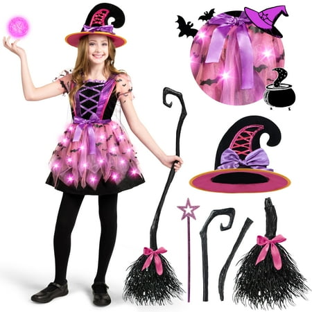 Spooktacular Creations Child Girl Light Up Witch Costume  Halloween Cosplay Dress Up (Small (5-7 yr))