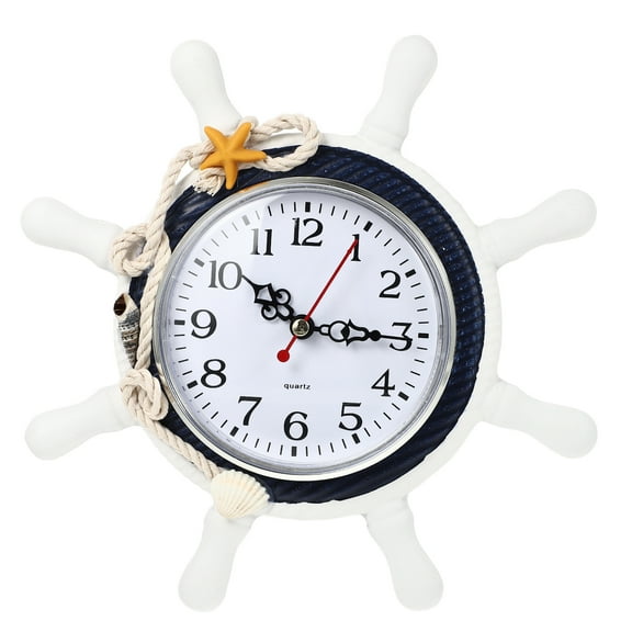 Wall Clock Ship Wheel Shape Clock Beach Decorative Wall Watch for Nautical Nursery Room Bedroom Decoration ( )