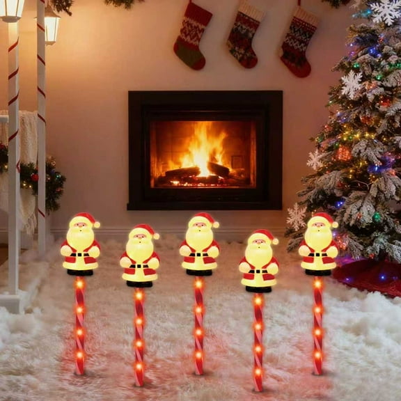5PCS Christmas Santa Pathway Lights Outdoor | 15-Inch Marker Stake Lights | 16 Lighting Modes | 20,000H Energy-Saving LEDs | Waterproof for Yard, Patio, Walkway, Driveway