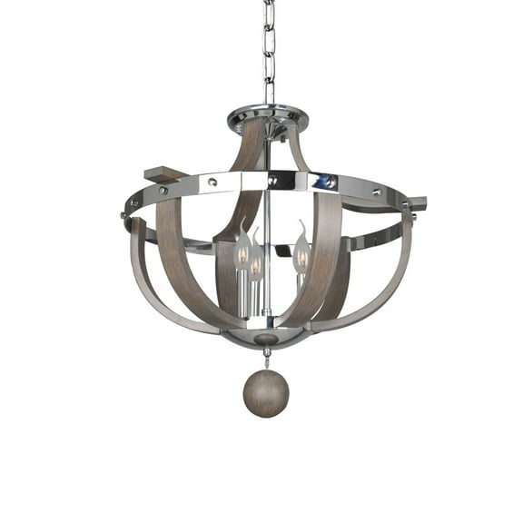 Kalco Lighting Sharlow 20" 3-light Farmhouse Wood Semi Flush Mount in Chrome