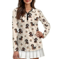 Yuyamidu Cute Dachshund Long Sleeve Golf Shirts for Women Dog Paw Workout Tops Athletic Tennis Shirts Lightweight Activewear Golf Clothes Size XS