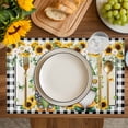 thumbnail image 4 of Sunflower Gnomes Placemats Set of 6, Spring Farmhouse Vintage Daisy Leaf Plaid Placemats for Dining Table, Place Mats for Kitchen Tabletop, Waterproof Wipeable Dining Table Mats Set, 4 of 9