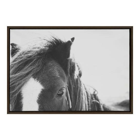 Kate and Laurel Sylvie Noble Black and White Framed Canvas Wall Art by Alicia Abla, 23x33 Brown, Country Farmhouse Animal Wall Décor