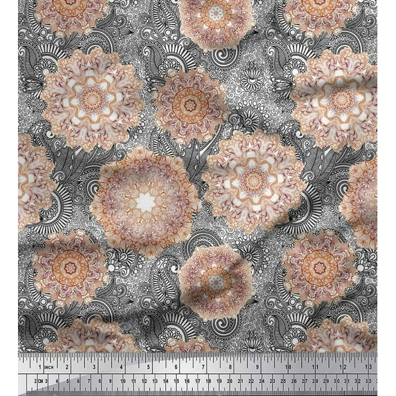 Soimoi Cotton Duck Fabric Floral Mandala Artistic Printed Craft Fabric by The Yard 42 Inch Wide