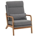 thumbnail image 2 of High Back Solid Wood Armrest Backrest Iron Frame Linen Indoor Leisure Chair Dark Grey, 2 of 9