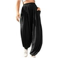 thumbnail image 2 of Gaecuw Palazzo Pants for Women Relaxed Fit Long Pants Pull On Lounge Trousers Sweatpants Casual Loose Baggy Yoga Pants Mid Waisted Summer Ankle Length Workout Pants with Pockets Solid Athletic Pants, 2 of 9