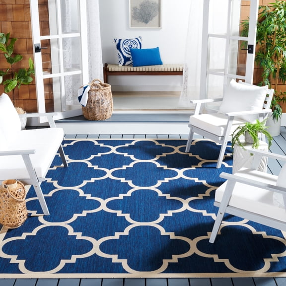 Safavieh Courtyard Becky Geometric Indoor/Outdoor Area Rug, Navy/Beige, 8' x 10'