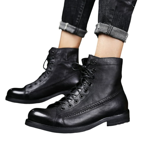 Mid Calf Combat Boots for Women Men Stylish Casual Leather Lace up Oxfords Riding Ankle Booties Winter Fall Shoes