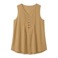 thumbnail image 2 of Bosfbaoi Womens Tops V-Neck Sleeveless Pleated Blouse Casual Button Accent Tank Top Summer Tops for Women, 2 of 8