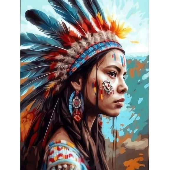 Paint by Numbers Kit for Adults -Indian Style Girl - on Canvas with Brushes Acrylic Pigment DIY Oil Painting for Home Wall Decor (40x50cm/16x20 inch)-