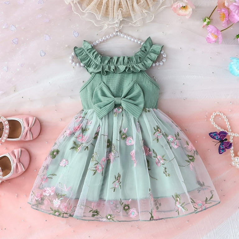 Girls' Dresses Ruffle Collar Dress Daily Wear Suitable Summer Comfortable  Versatil Girl Dress Light Green 9 M-12 M - Walmart.com