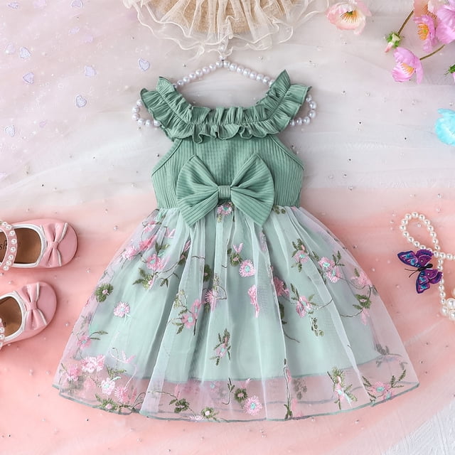 Robes de Printemps pour Tout-Petites pour Filles Robe Trapèze pour Fille Robe Sans Manches à Fleurs pour Filles Robe d'Anniversaire