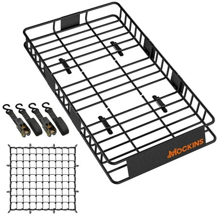 Mockins 64"x39"x6" Extendable Roof Rack Cargo Carrier Set with Bungee Cargo Net and Ratchet Straps