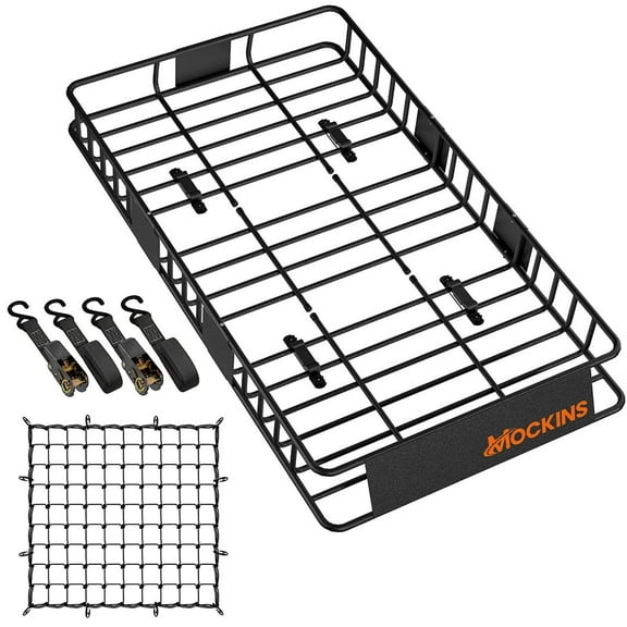 Mockins 64"x39"x6" Extendable Roof Rack Cargo Carrier Set with Bungee Cargo Net and Ratchet Straps