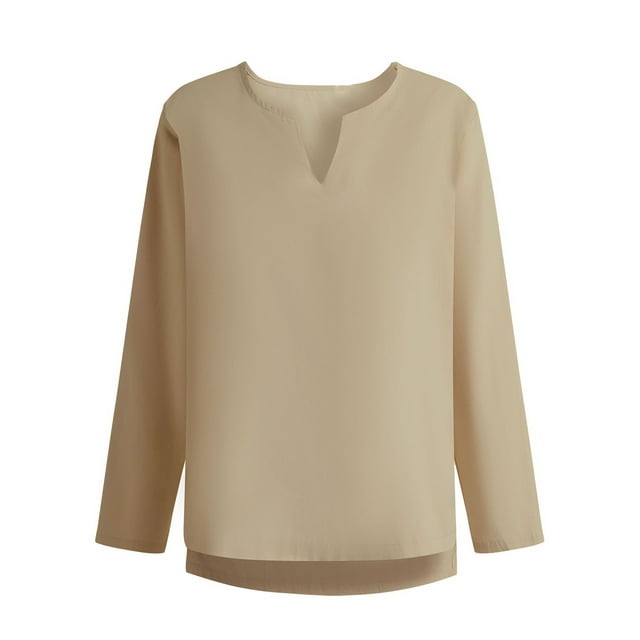 Blusas y camisas de manga larga con cuello en V para hombre, blusa informal de moda de manga larga lisa con cuello en V, blusa deportiva sin mangas, blusa de poliéster para hombre
