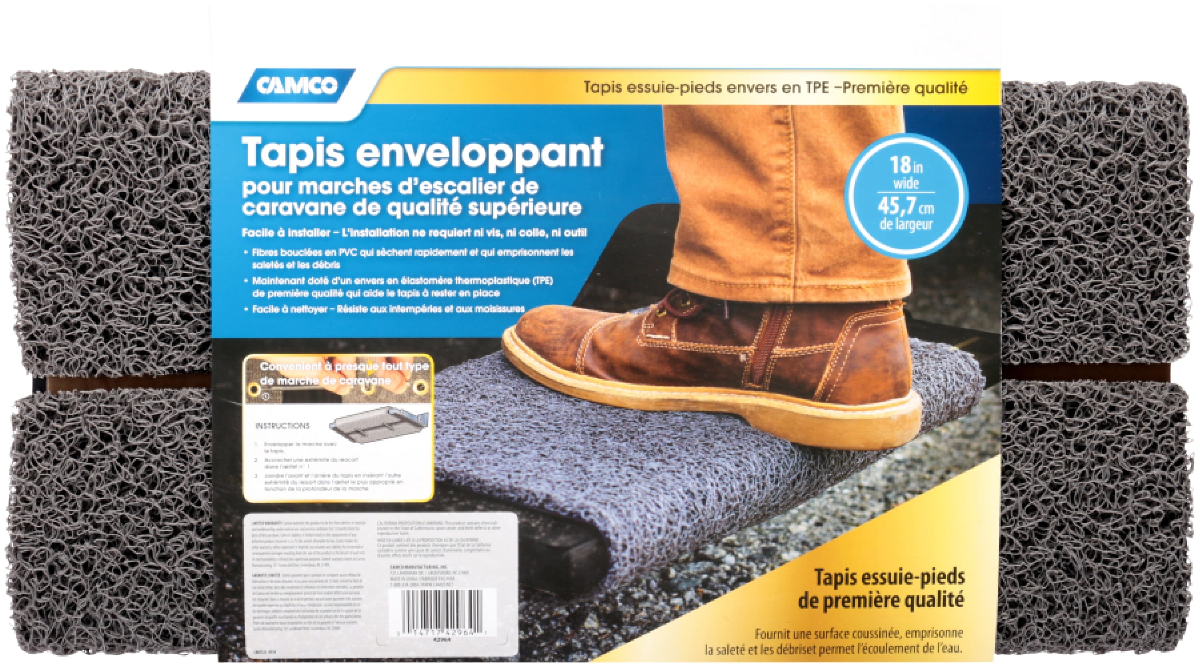 Camco 42964 17.5" x 18" Premium Wrap Around RV Step Rug, Gray