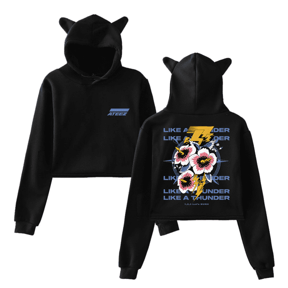 Ateez Merch Answer Single 1 2 3 Let's Burn Hoodie Pullover Cat Ears Hoodie Fashion Kpop Long Sleeve Top Women Clothes