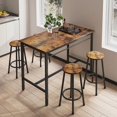 thumbnail image 3 of 5 Pieces Bar Table Set, Kitchen Counter Height Table with 4 Bar Stools, Kitchen Table and Chairs Set, Home Kitchen Breakfast Table, Metal Frame Kitchen Furniture Set for Dining Room, Brown, 3 of 9