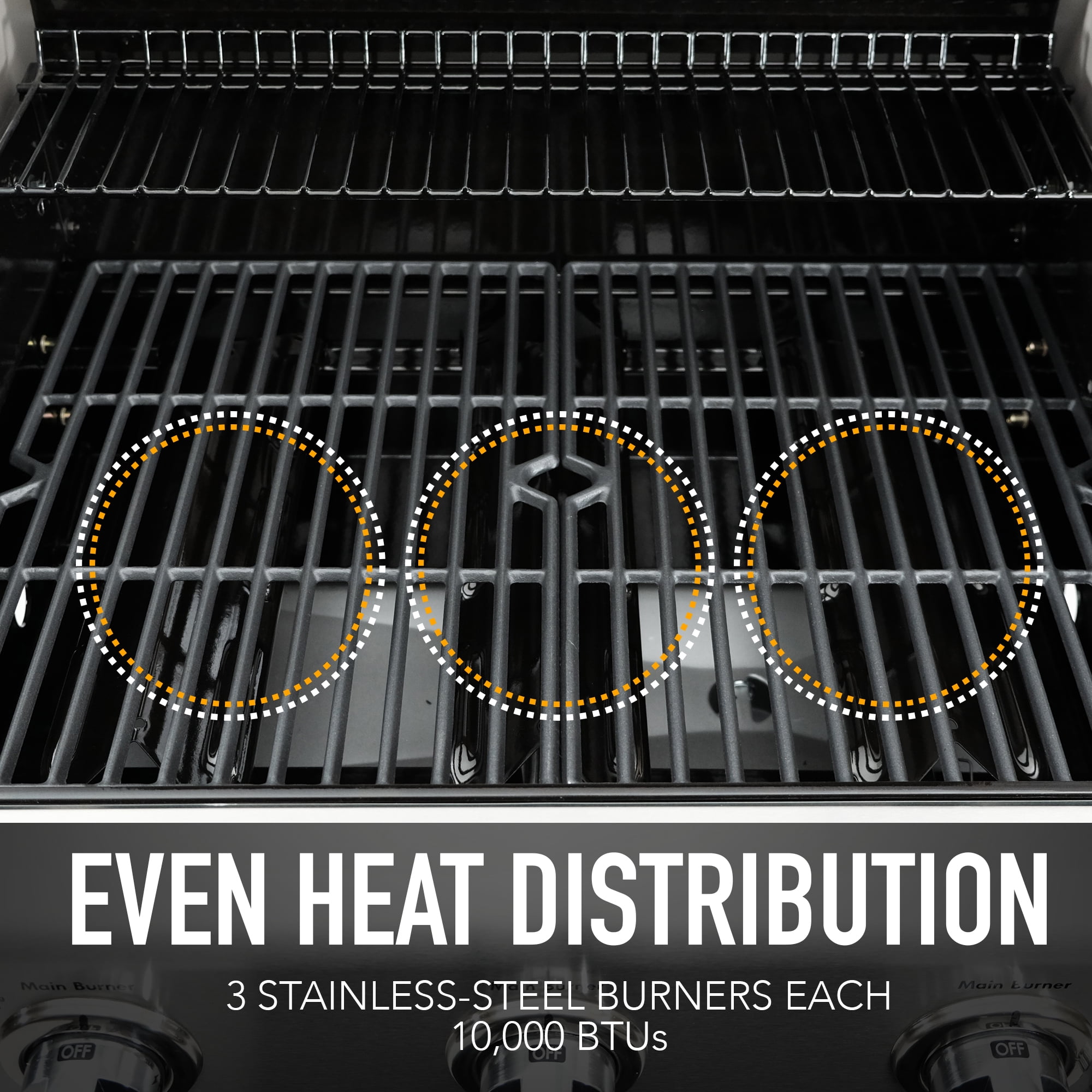 Kenmore 3-Burner Gas Grill, Outdoor BBQ Grill, Propane Grill with Foldable Side Tables, Black