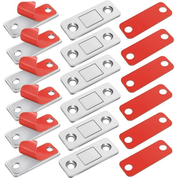 6 Pack Magnetic Door Catch, Ultra Thin Cabinet Magnets Stainless Steel Cabinet Door Magnetic Catch, Adhesive Cabinet Door Magnets for Kitchen Closet Drawer Magnetic Cabinet Latch