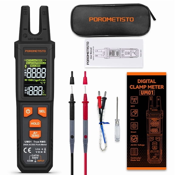 POROMETISTO UM01 NEW Digital Clamp Meter Fork AC/DC 200A Smart Ammeter Pliers T-RMS Current Auto Multimeter Voltage Ohm Electrical Teste