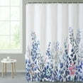 thumbnail image 3 of SUNOLIFE Blue Floral Plants Shower Curtain,Botanical Leaves Waterproof Fabric Bathroom Curtain with Hooks,72x78 in, 3 of 5