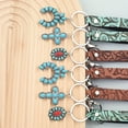 thumbnail image 2 of 1pc Western Style Cowhide Keychain with Turquoise Pumpkin Flower Pendant - Unisex Car Keys Keyring Jewelry, 2 of 4